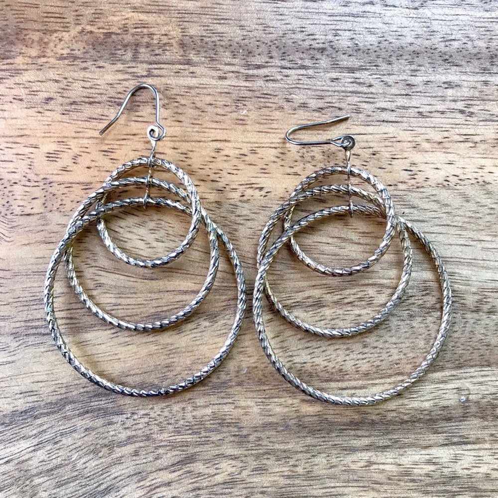 Gold bronze triple hoop statement earrings